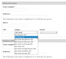 Brazilian addres form with city autocomplete.