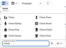 Screenshot of icon picker searching "chess" icons