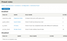 Commerce Fraud rules listing page screenshot