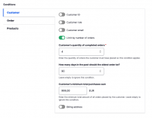 Commerce Loyalty Condition settings
