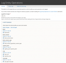 The configuration form lets you choose wether to log the diff of changes, and on which entity bundles logs should be generated.
