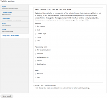 Use the standard Configure block form to select which entity types/bundles to place the block on.