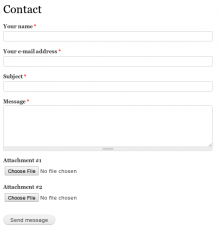 Screenshot of site-wide contact form with Contact Attach enabled and configured.