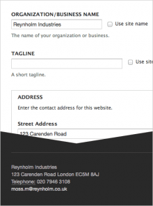 Filling in the contact information on the settings form produces an hCard block.
