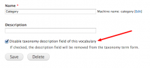 Screenshot: Disable taxonomy description
