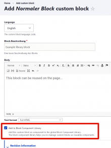 Block Component Library option on block