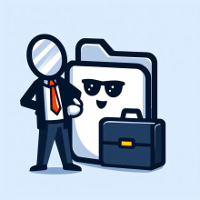 An image of a man with a mirror for a head standing next to a file folder.