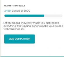 A progress bar and "Sign our petition" button for a theoretical campaign to thank everyone who contributes to Drupal for what they do.