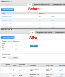 Before and After Example of filters applied by EntityAdminUIDefaultUIController