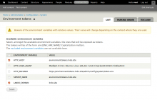 Screenshot of Environment Tokens module: settings (environment variables exposed as tokens)