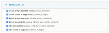 Screenshot of permissions checkboxes on features edit page