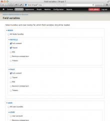 Screenshot of Field variables settings page.