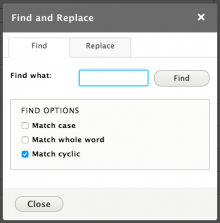 Modal that appears when Find is selected