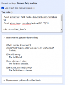 Example of form settings for custom twig formatters