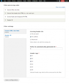 HeaderID form at filter settings