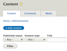 View of content section with file tab hidden
