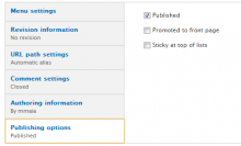 Screenshot of new content publishing options