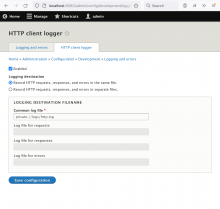 Screenshot of the HTTP client logger configuration page.