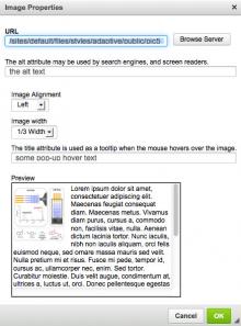 CKEditor image properties dialog