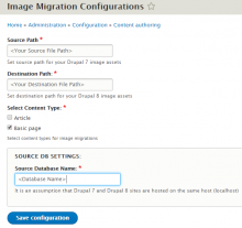 Image Migration Setting Page