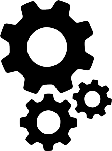 Three black cog wheels