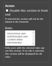 Screenshot from admin UI for Layout Builder Sections Access.