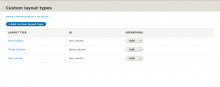 A screenshot of the layout content types administration page