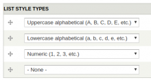 Admin form for controlling multi-level list style types.
