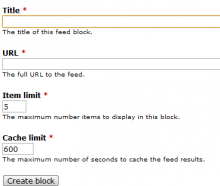 Form used to create a lite feed block