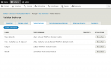 Default fields listed on "Manage fields" page.