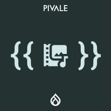Media Entity Twig graphic featuring an indicative {{ }} twig variable with a media icon between them..