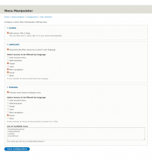 Screenshot of the configuration form for the Menu Manipulator module.