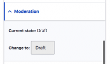 Screenshot showing Moderation form widget with Draft status displayed but greyed out