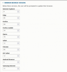 Outdated browsers configuration