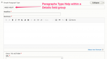 Paragraphs Type Help collapsed in a field group.