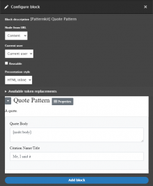 A screenshot of the Patternkit pattern block editor.