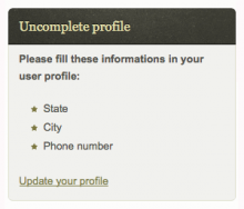 Profile Alert block