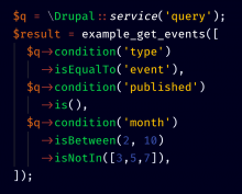 Example of an object implementing QueryInterface creating an array of Condition objects, which are passed to a function.
