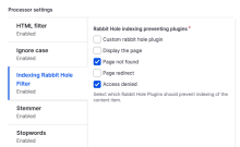 Screenshot of the Search API Rabbit Hole processor settings