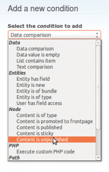 Drupal Rules Condition: Node unpublished