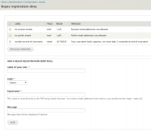 regex registration deny admin page