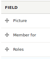 'Roles' field with 'Picture' and 'Member for' fields on admin/people/accounts/display form