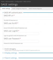 SAGE settings admin page