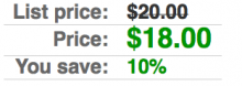 Screenshot of the stacked Commerce Price Savings formatter