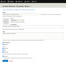 Screen shot of the System Monitor management page.