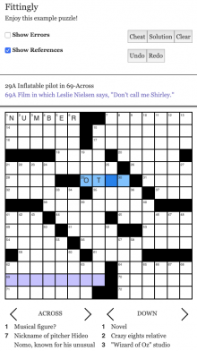 Screenshot showing the example puzzle rendered by the Crossword Puzzle formatter.