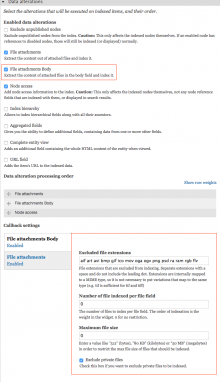 Search API Attachments in Body field configuration page