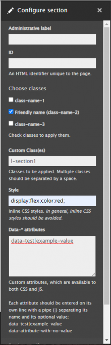 Section settings in Layout Builder