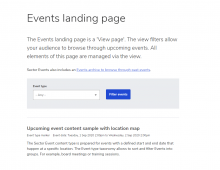 Events landing page on the Sector demo