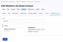Webform settings screen